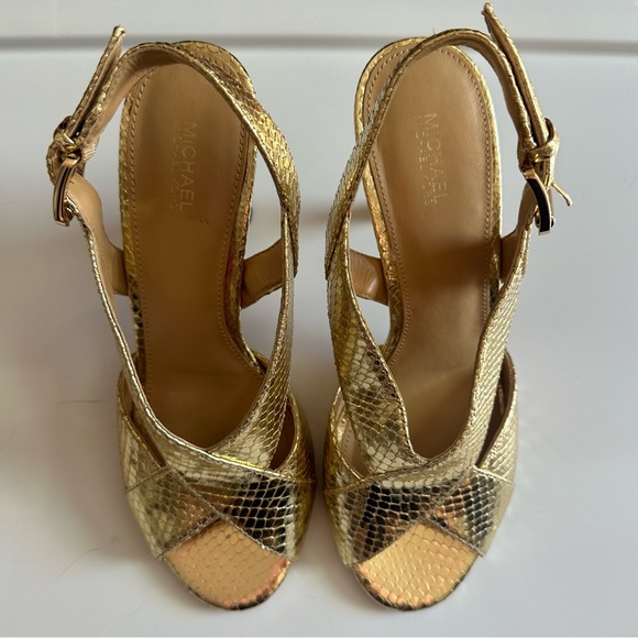 Michael Kors Gold Metallic Snakeskin Heels - Picture 1 of 6